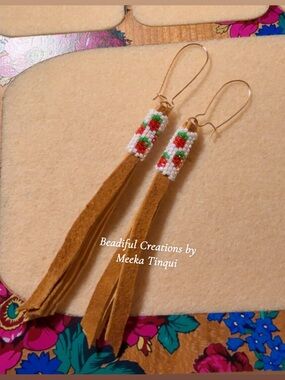 Tanned caribou hide dangle earrings